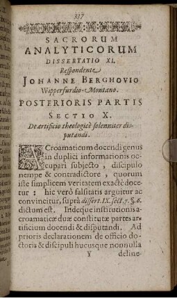 Dissertatio XI. Posterioris Partis Sectio X. De artificio theologice solenniter disputandi.