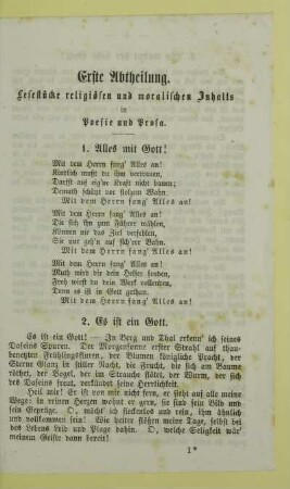 Erste Abtheilung. Lesestücke religiösen und moralischen Inhalts in Poesie und Prosa