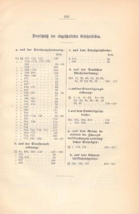 Verzeichniß der eingeschalteten Gesetzesstellen.