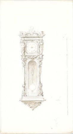 Bühlmann, Josef; Skizzen (Architektur, Möbel, Ornamente) - Wanduhrentwurf (Ansicht, Detail)