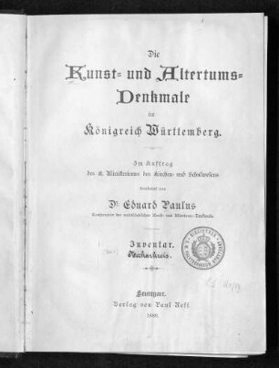 1889: Die Kunst- und Altertums-Denkmale im Königreich Württemberg. Inventar. Neckarkreis