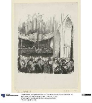 Dankgottesdienst in der Charlottenburger Schlosskapelle nach der Beendigung des Siebenjährigen Krieges, Ill. aus: Franz Kugler. Geschichte Friedrichs des Grossen. leipzig 1840.