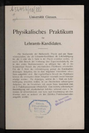 Physikalisches Praktikum für Lehramts-Kandidaten