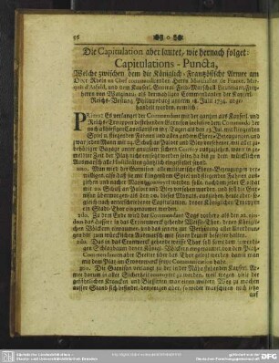 Die Capitulation aber lautet, wie hernach folget: Capitulations-Puncta ...