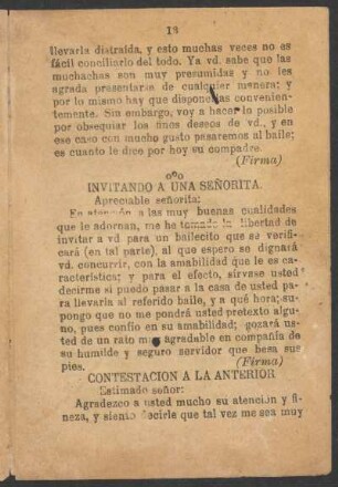 Invitando a una señorita. [y] Contestación a la anterior.