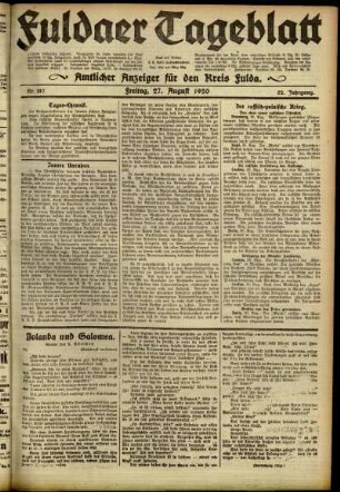 Ausgabe vom Freitag, den 27. August 1920.