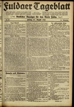Ausgabe vom Freitag, den 27. August 1920.