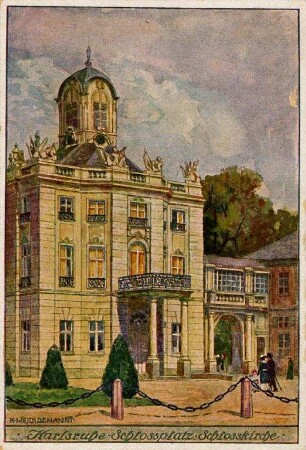 Postkartenalbum mit Motiven von Karlsruhe. "Karlsruhe. Schlossplatz. Schlosskirche". Schlosskapelle