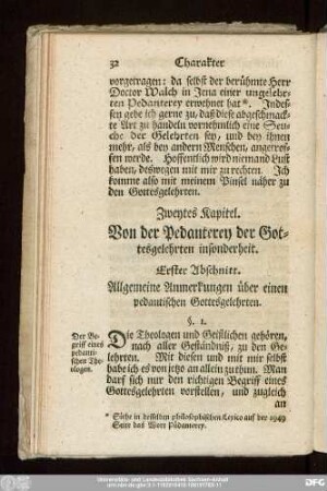 Zweytes Kapitel. Von der Pedanterey der Gottesgelehrten insonderheit.