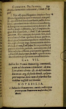 Cap. VII. Salica lex Francis Romanisq communis, num ad ducatum extendatur [...]