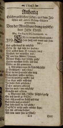 Anhang Etlicher geistlichen Lieder / aus dem Zellischen und andern Gesang-Büchern genommen.
