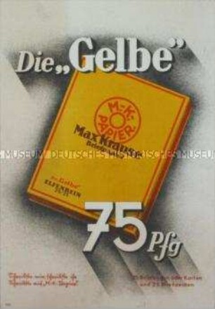 Werbeschild für "Max Krause Briefpapier" "Die "Gelbe""