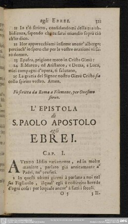 L' Epistola di S. Paolo Apostolo agli Ebrei