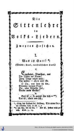 Die Sittenlehre in Volksliedern.