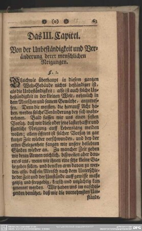 Das III. Capitel. Von der Unbeständigkeit und Veränderung derer menschlichen Neigungen