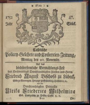 47. Stueck, Montag den 20. Novembr. 1752