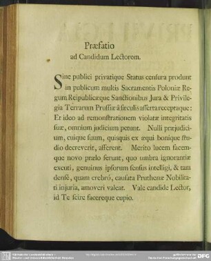 Praefatio ad Candidum Lectorem
