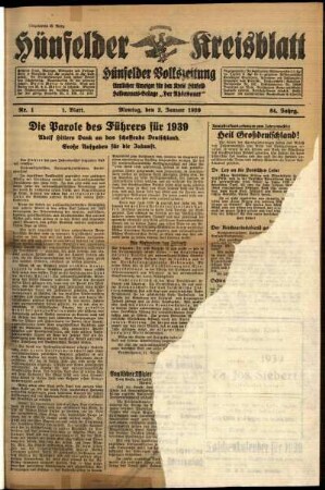 Erste Ausgabe vom Montag, den 02. Januar 1939.