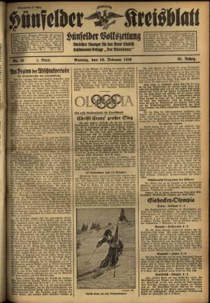 Erste Ausgabe vom Montag, den 10. Februar 1936.