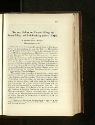 Über den Einfluss der Komplexbildung auf Raumerfüllung und Lichtbrechung gelöster Körper.