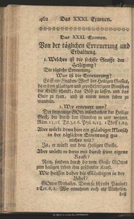 Das XXXI. Examen. Von der täglichen Erneuerung und Erhaltung