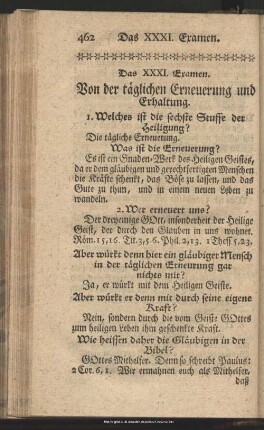 Das XXXI. Examen. Von der täglichen Erneuerung und Erhaltung