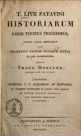 T. Livii Partavini Historiarum liber tertius trigesimus