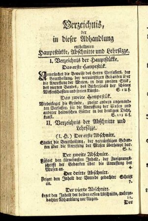 Verzeichnis, der in dieser Abhandlung enthaltenen Hauptstükke, Abschnitte und Lehrsäzze.