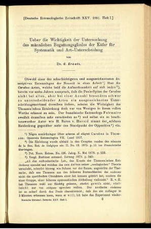 Ueber die Wichtigkeit der Untersuchung des männlichen Begattungsgliedes der Käfer für Systematik und Art-Unterscheidung