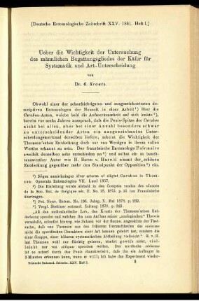 Ueber die Wichtigkeit der Untersuchung des männlichen Begattungsgliedes der Käfer für Systematik und Art-Unterscheidung