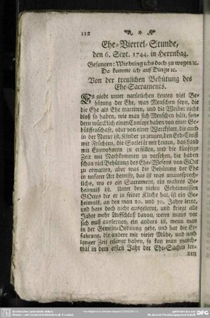 Ehe-Viertel-Stunde, den 6. Sept. 1744. in Herrnhag