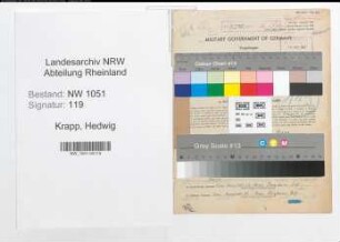 Entnazifizierung Hedwig Krapp , geb. 10.12.1914 (Lehrerin)