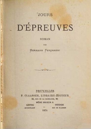 Jours d'Épreuves : Roman