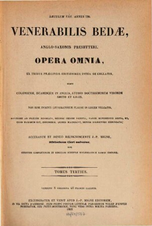 Venerabilis Bedae, Anglo-Saxonis presbyteri, opera omnia, 3