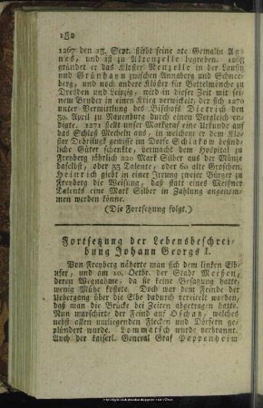 Fortsetzung der Lebensbeschreibung Johann Georg I.