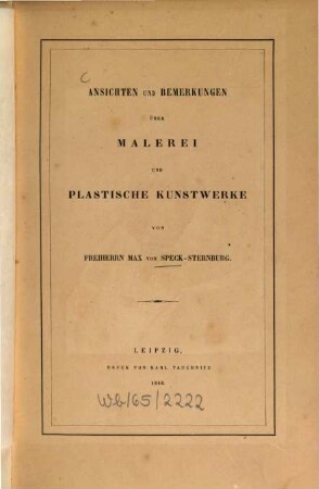 Ansichten und Bemerkungen über Malerei und plastische Kunstwerke