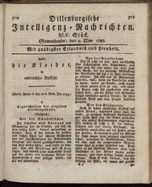 XLV. Stück. Sonnabends: den 9. Nov. 1793.