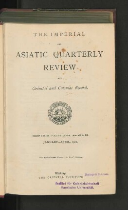 3.Ser. Vol. 33.1912, January-April, Nos. 65-66: The imperial and Asiatic quarterly review