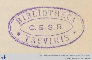 [Provenienz]: Congregatio Sanctissimi Redemptoris. Trier