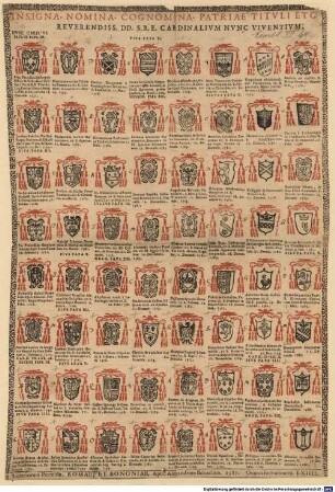 INSIGNA. NOMINA: COGNOMINA. PATRIAE TITULI ETC REVERNDISS. DD. S.R.E. CARDINALIUM NUNC VIVENTIUM