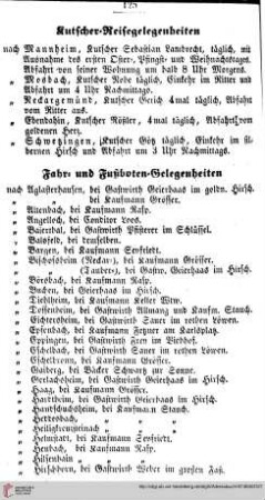 Kutscher=Reisegelegenheiten, Fahr= und Fußboten=Gelegenheiten