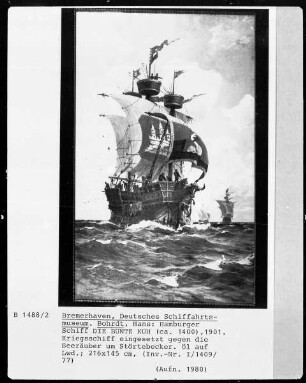 Hamburger Schiff "Bunte Kuh". Kriegsschiff eingesetzt gegen die Seeräuber um Störtebecker