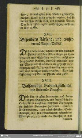 XVIII. Balsamische Schmerzstillende und lindernde Tropfen
