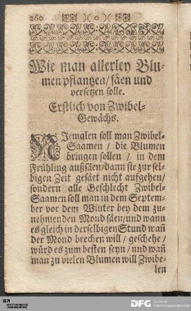 Wie man allerley Blumen pflantzen / säen und versetzen solle.