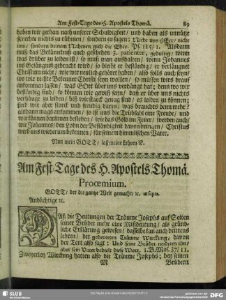 Am Fest-Tage des H. Apostels Thomae