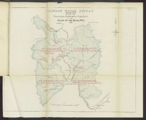 Appendix A.A.(1). London Water Supply. Plan of Proposed Gathering Grounds in the Basin of the River Wye. 1867.