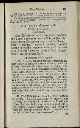 Die sechste Hauptregel. Vom Ablativo.