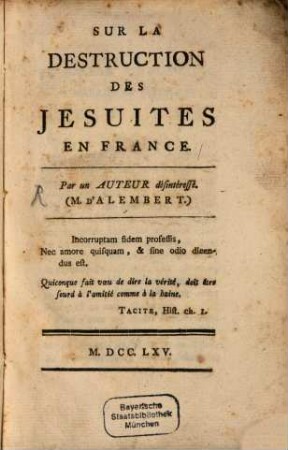 Sur la destruction des Jesuites en France