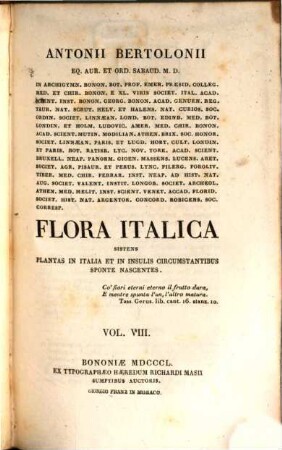 Flora italica : sistens plantas in Italia et in insulis circumstantibus sponte nascentes. 8. Diadelphia-Syngenesia. - 1850