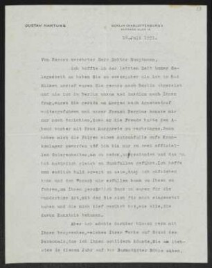 Brief von Gustav Hartung an Gerhart Hauptmann